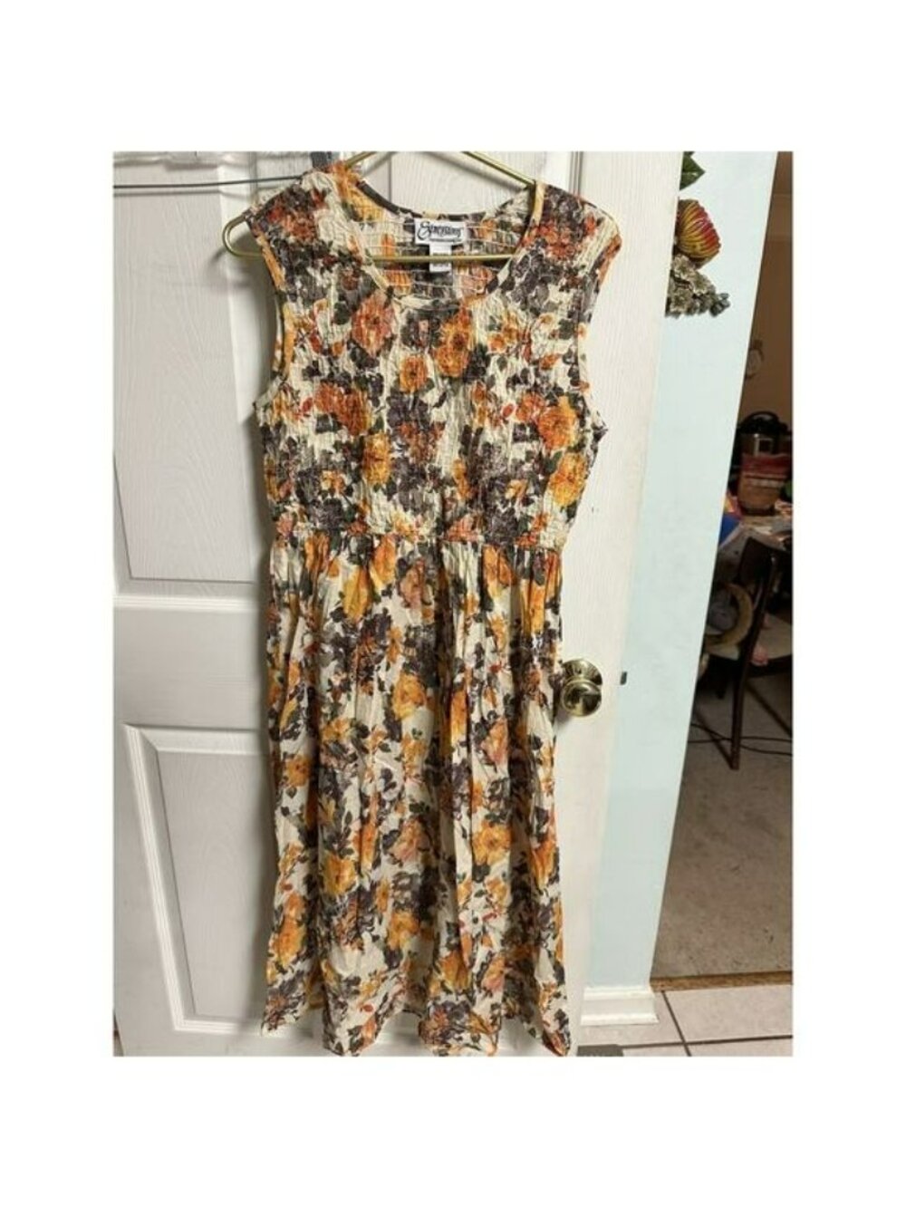 Expressions 90s Smocked Dress Med Swirling Multi Floral All Over Print Golden